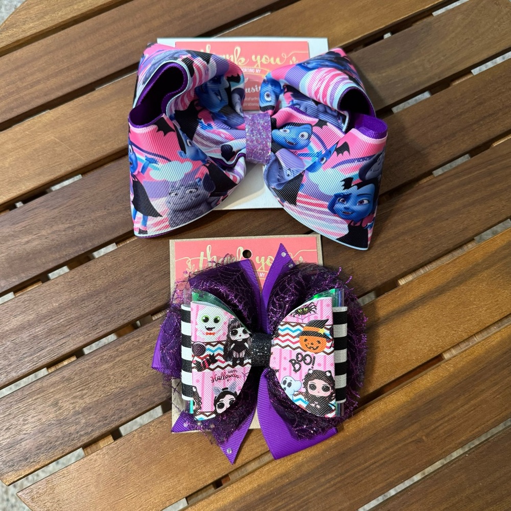 NWOT/ Handmade Halloween Hair Bows 2pc / Cocomelon/Vampirina